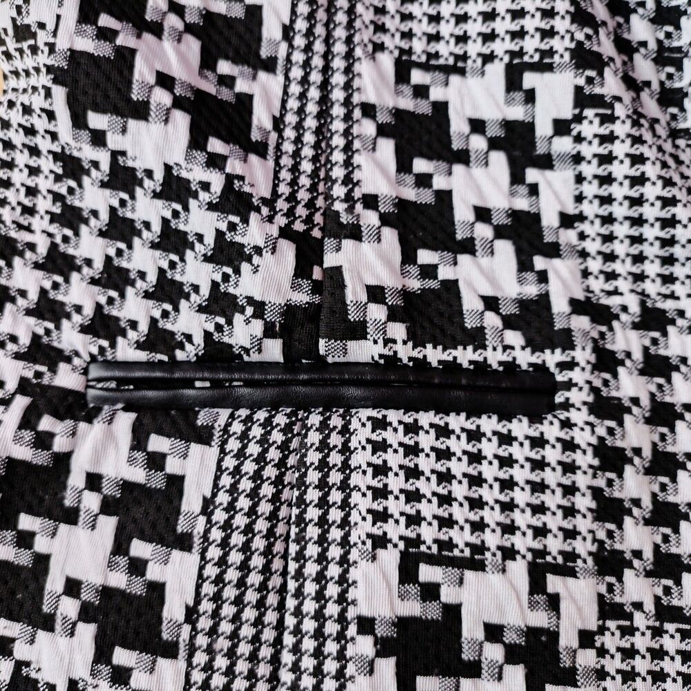 Woman's open sleeveless blazer cardigan houndstooth black white collar Large - Picture 5 of 15